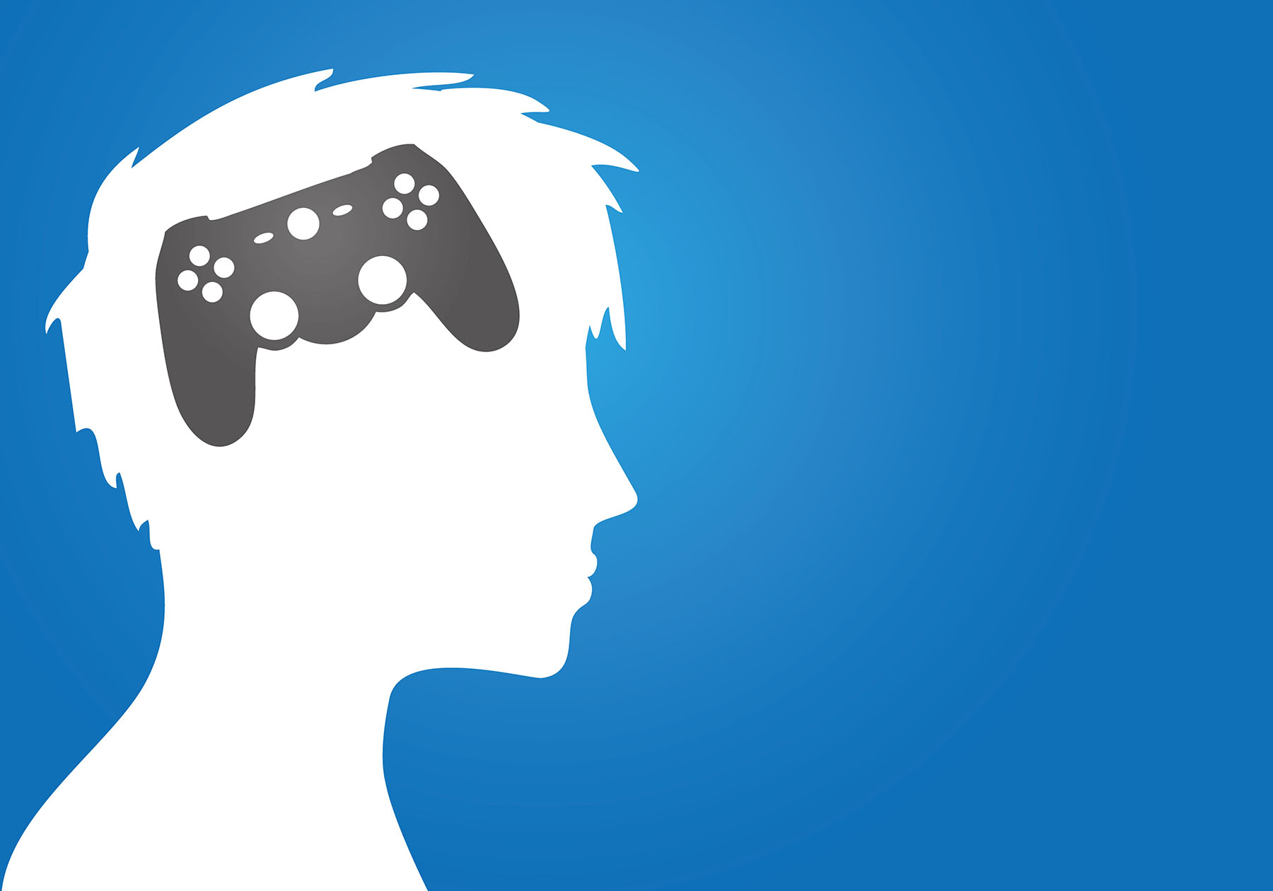 graphic of head with video game console on the brain