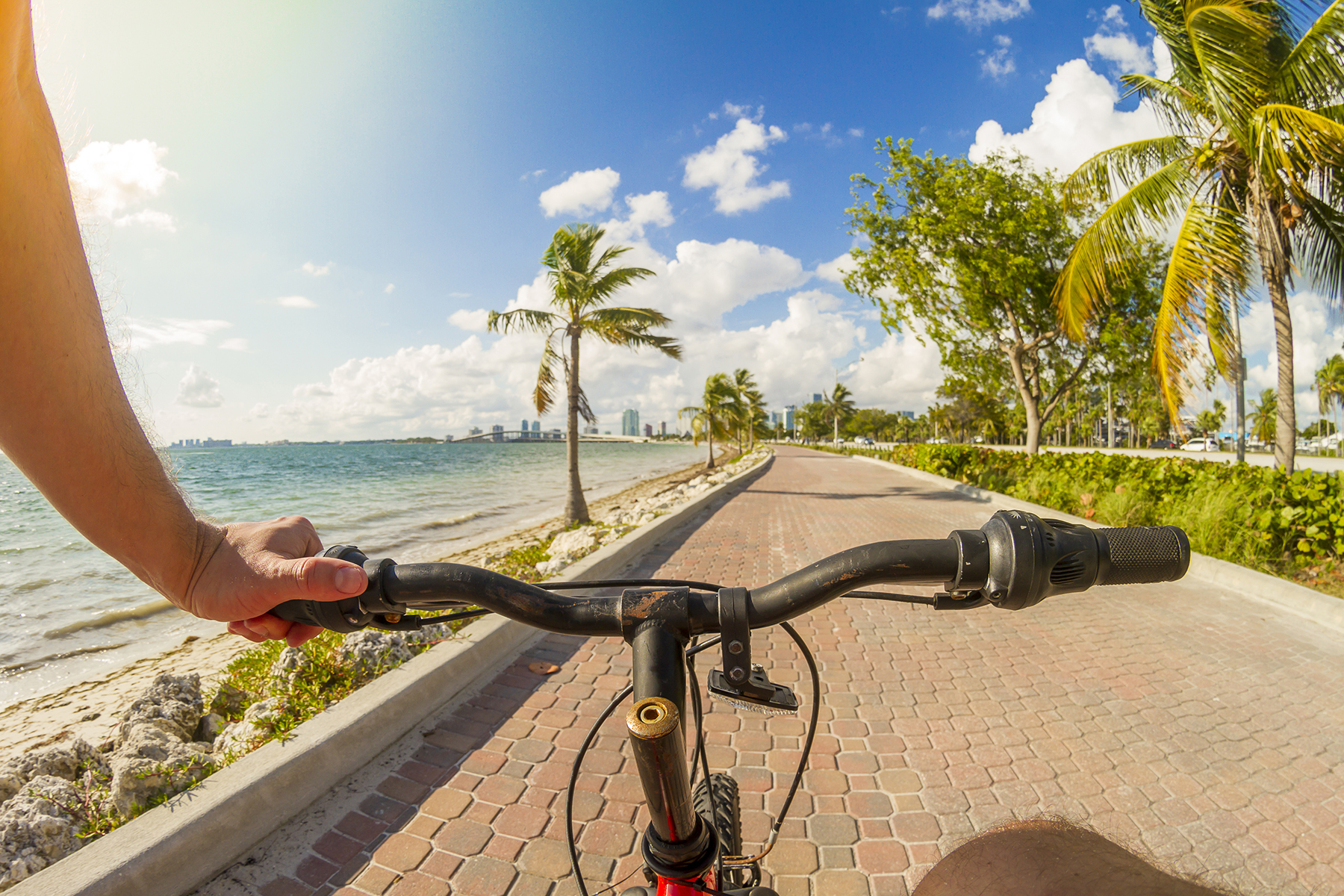 Bike rider going down Miami street