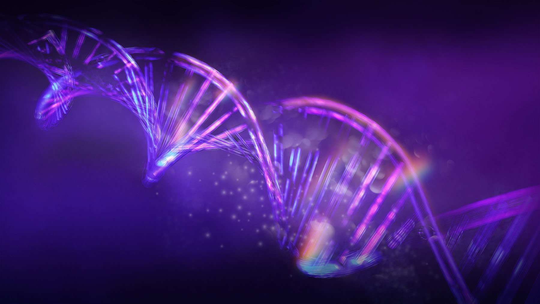 DNA helix with glowing purple light