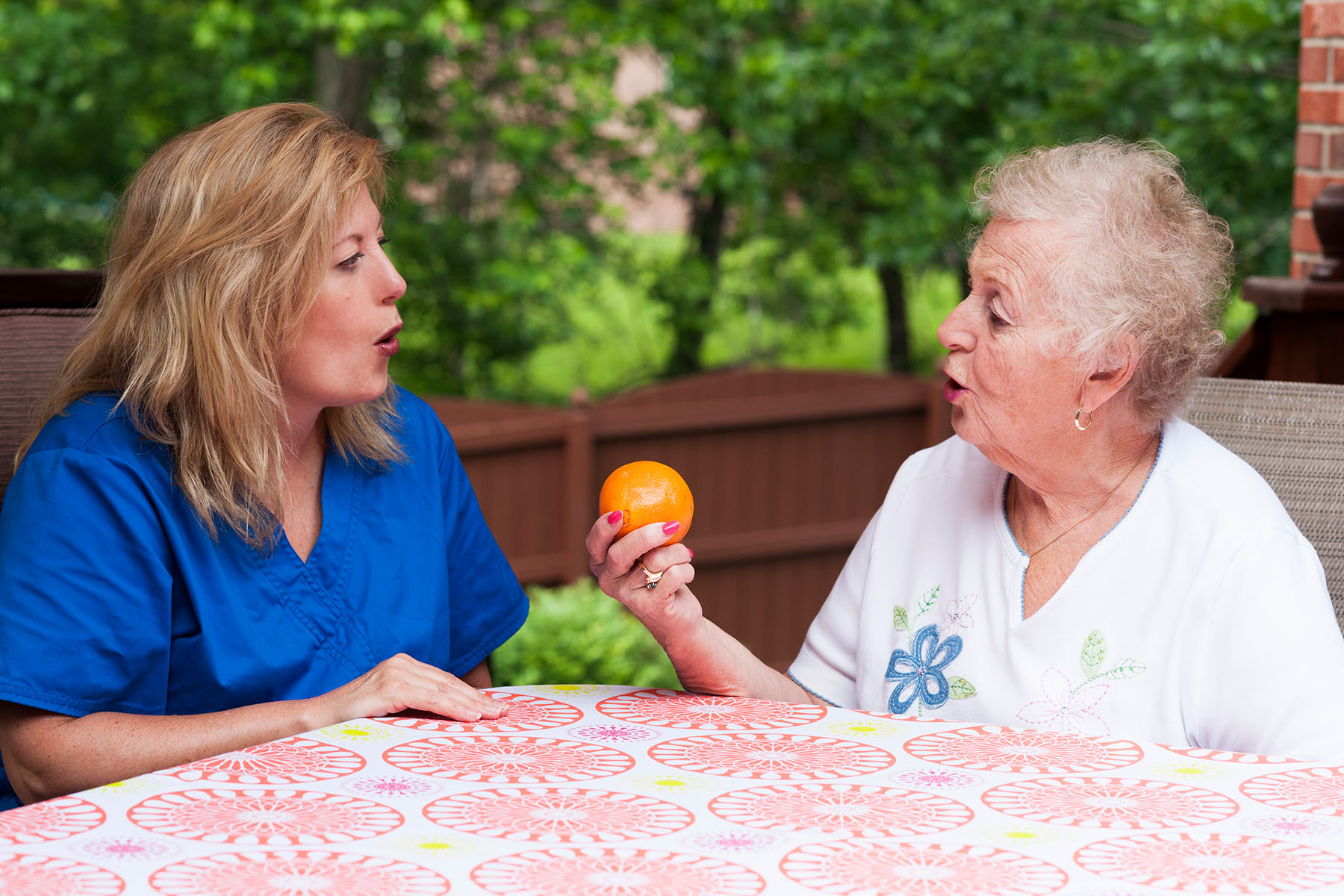 Practicing exercises to combat aphasia.