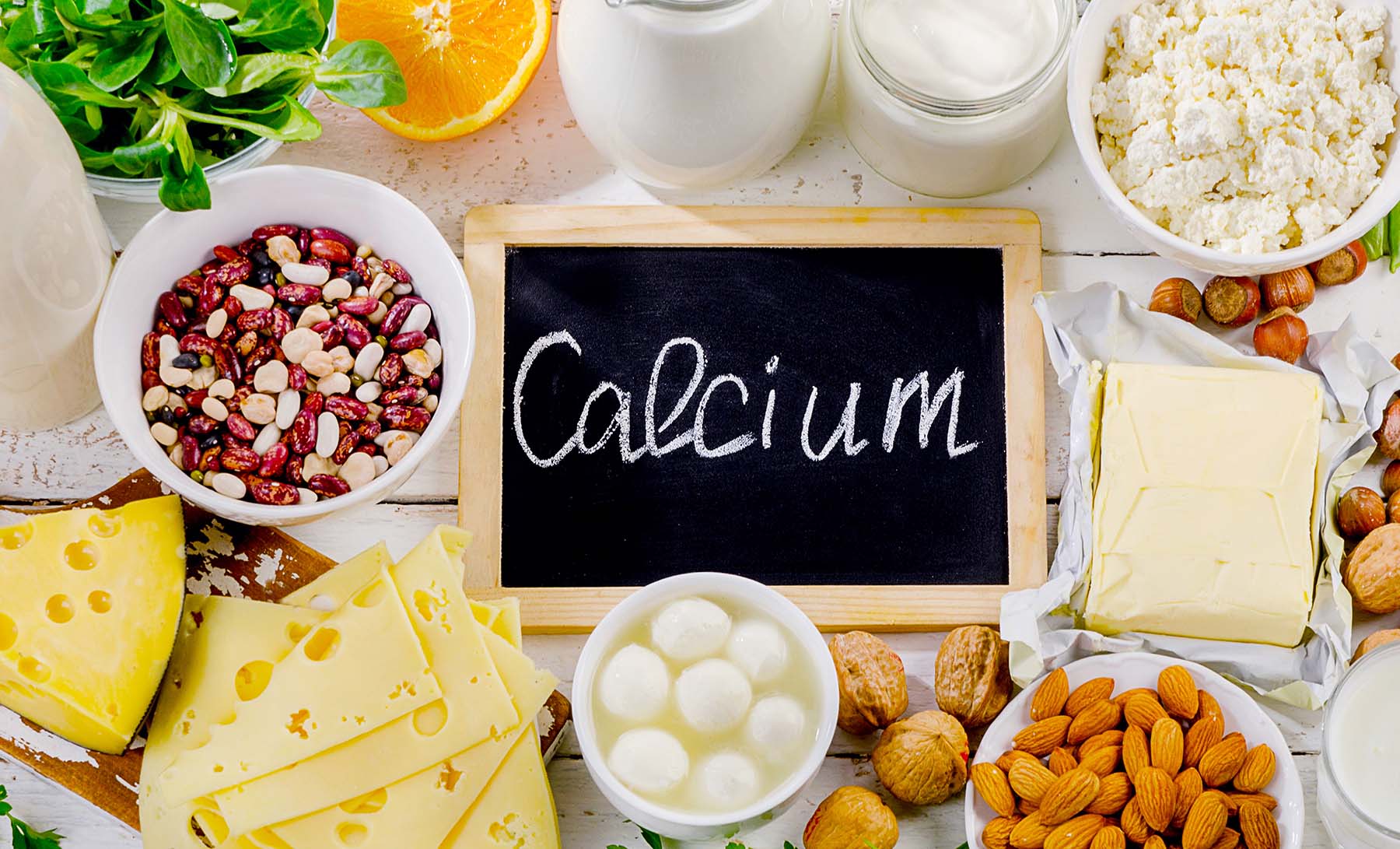 Calcium on blackboard with food