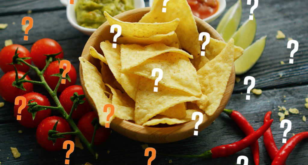 Salt on nachos. Floating question marks