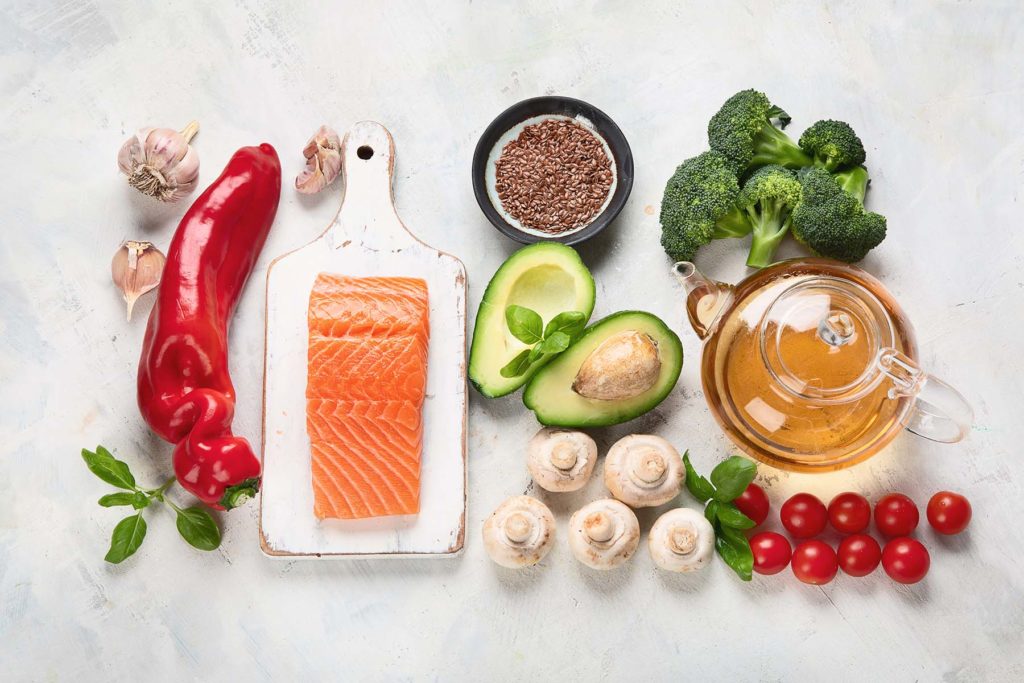 cancer fighting foods on white background