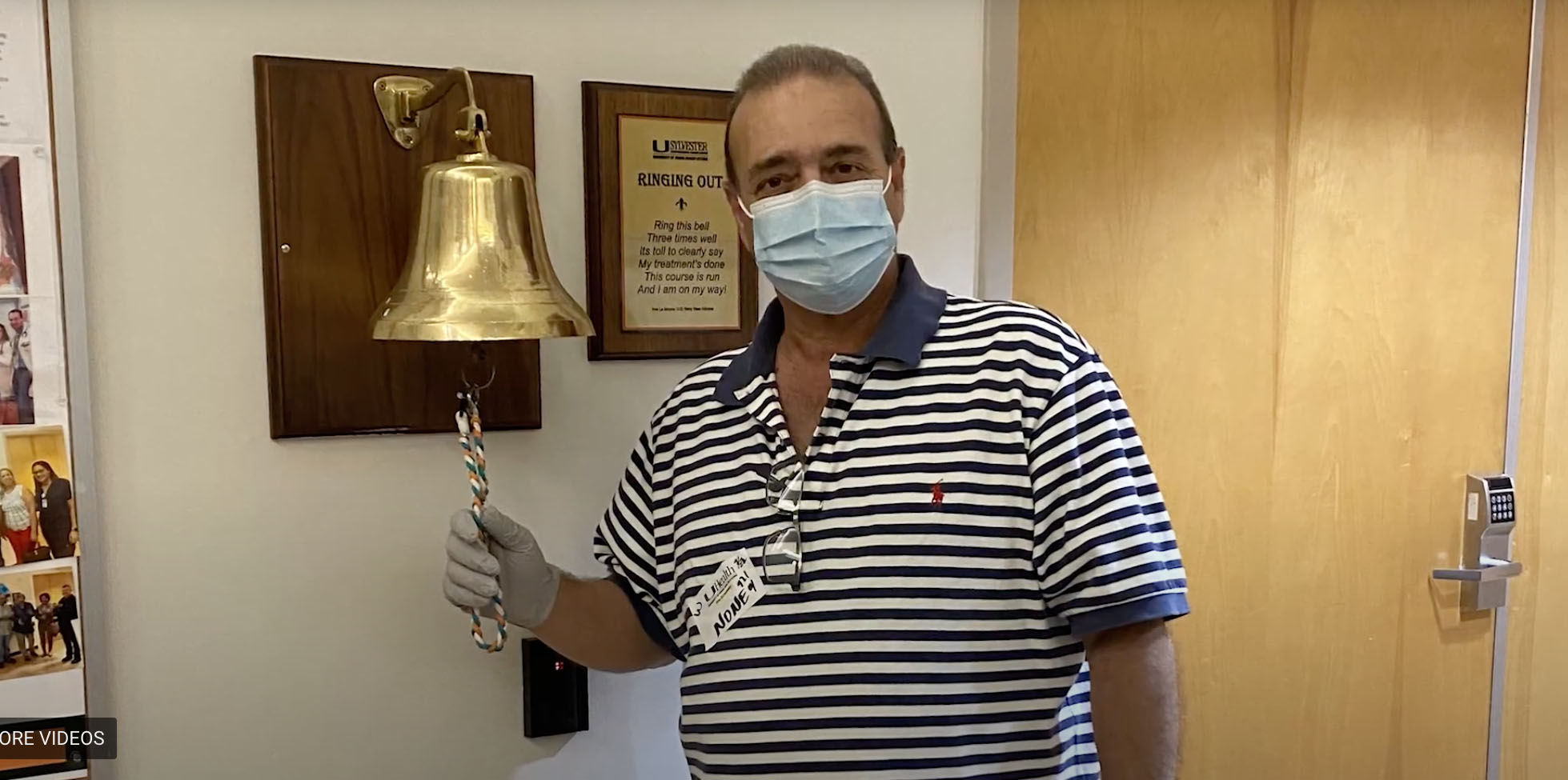 Cancer patient Roger Rodríguez rings the bell for his final chemo treatment.