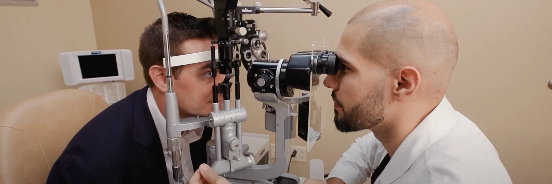 Patient is examined by doctor for vision correction surgery