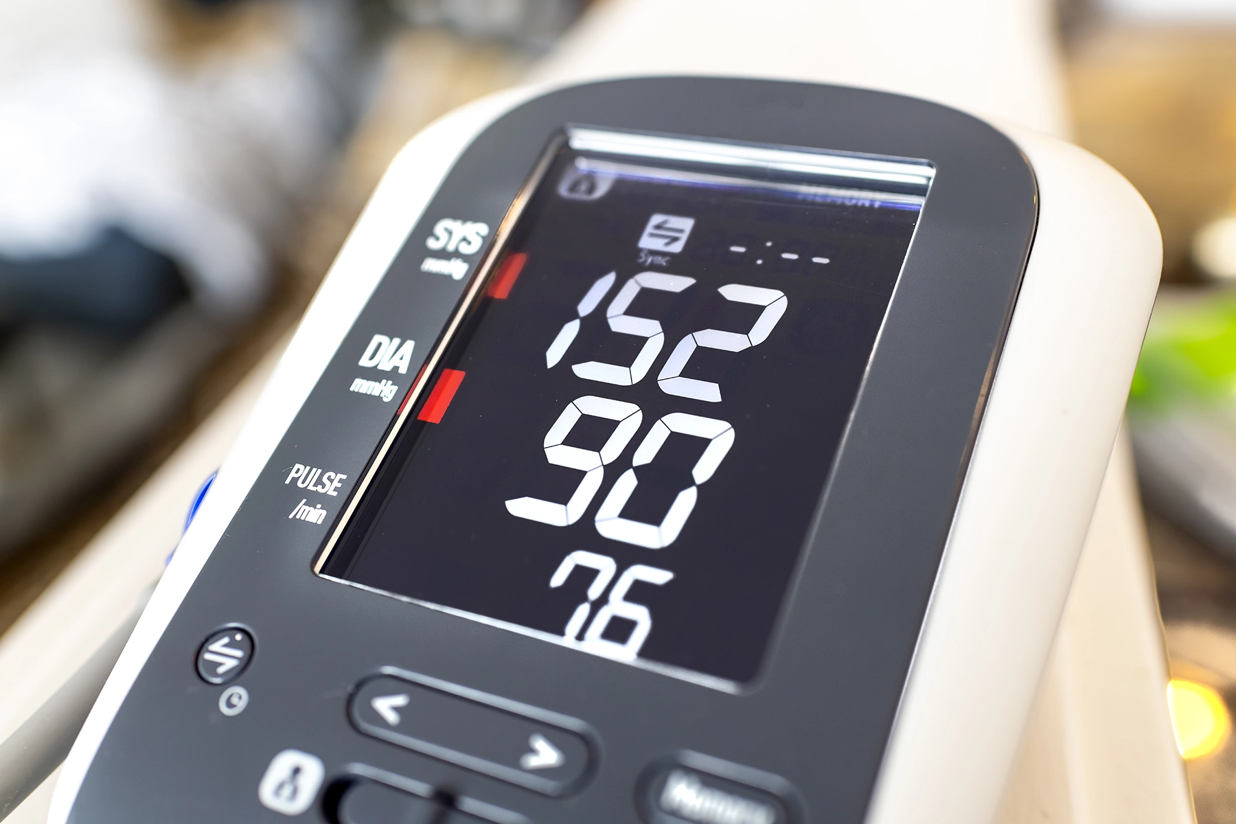 Close-up image of an at-home blood pressure monitor