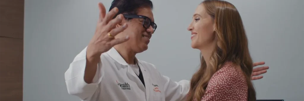 grateful stroke survivor hugs doctor after thrombectomy