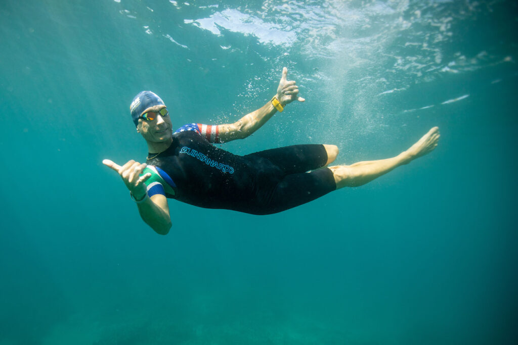 Triathlete Michael Atkinson, swimming in the ocean