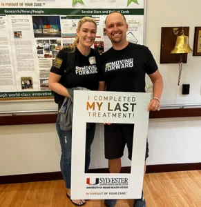 Vanessa and Mike Hugo celebrate Mike's last cancer treatment at Sylvester.