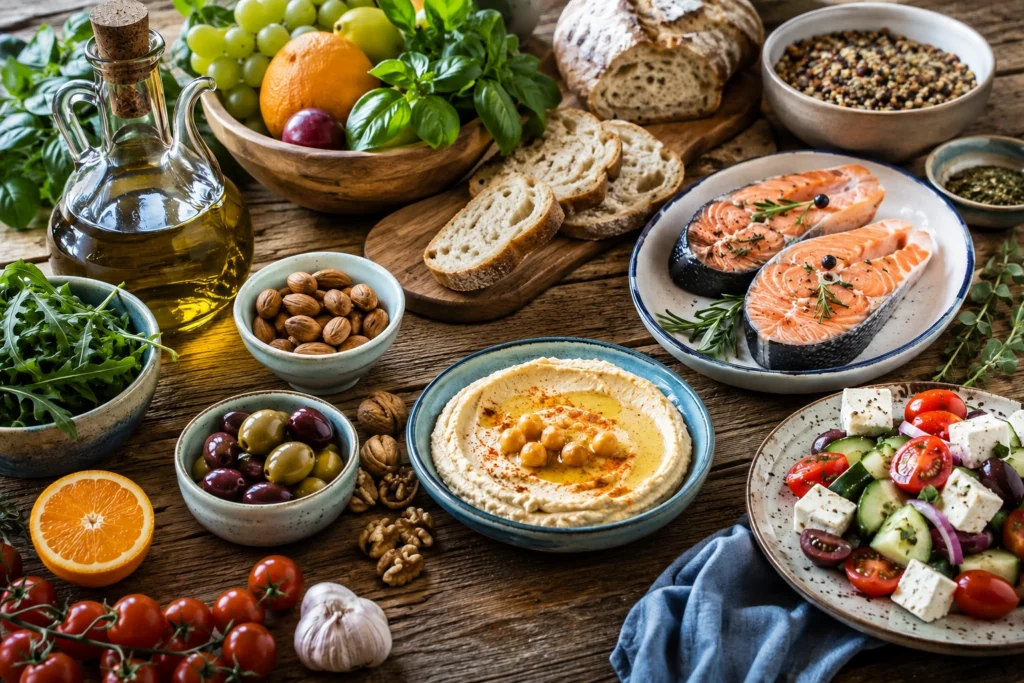 Photo of table of Mediterranean food