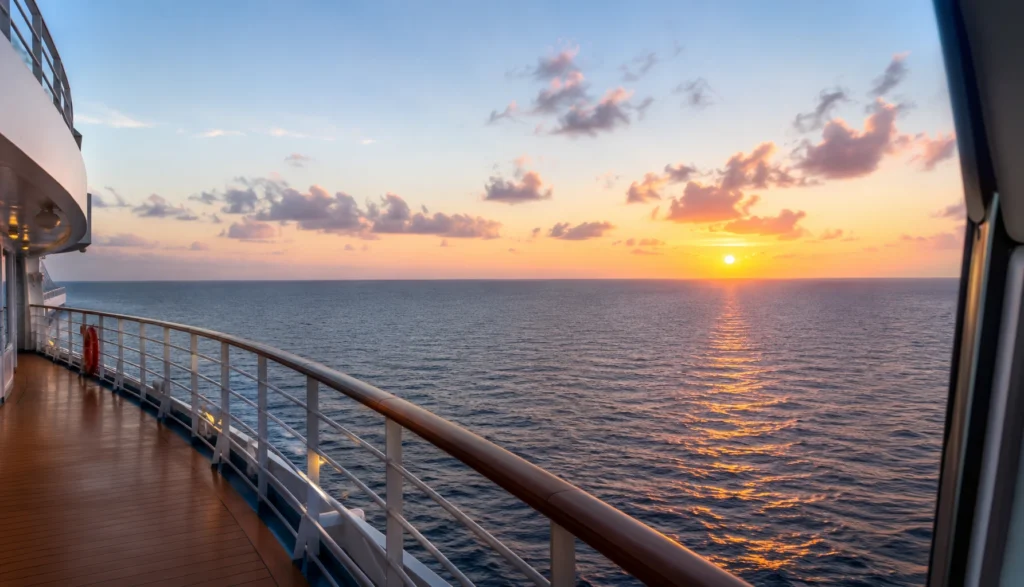 AI generated view from a cruise ship at sunset