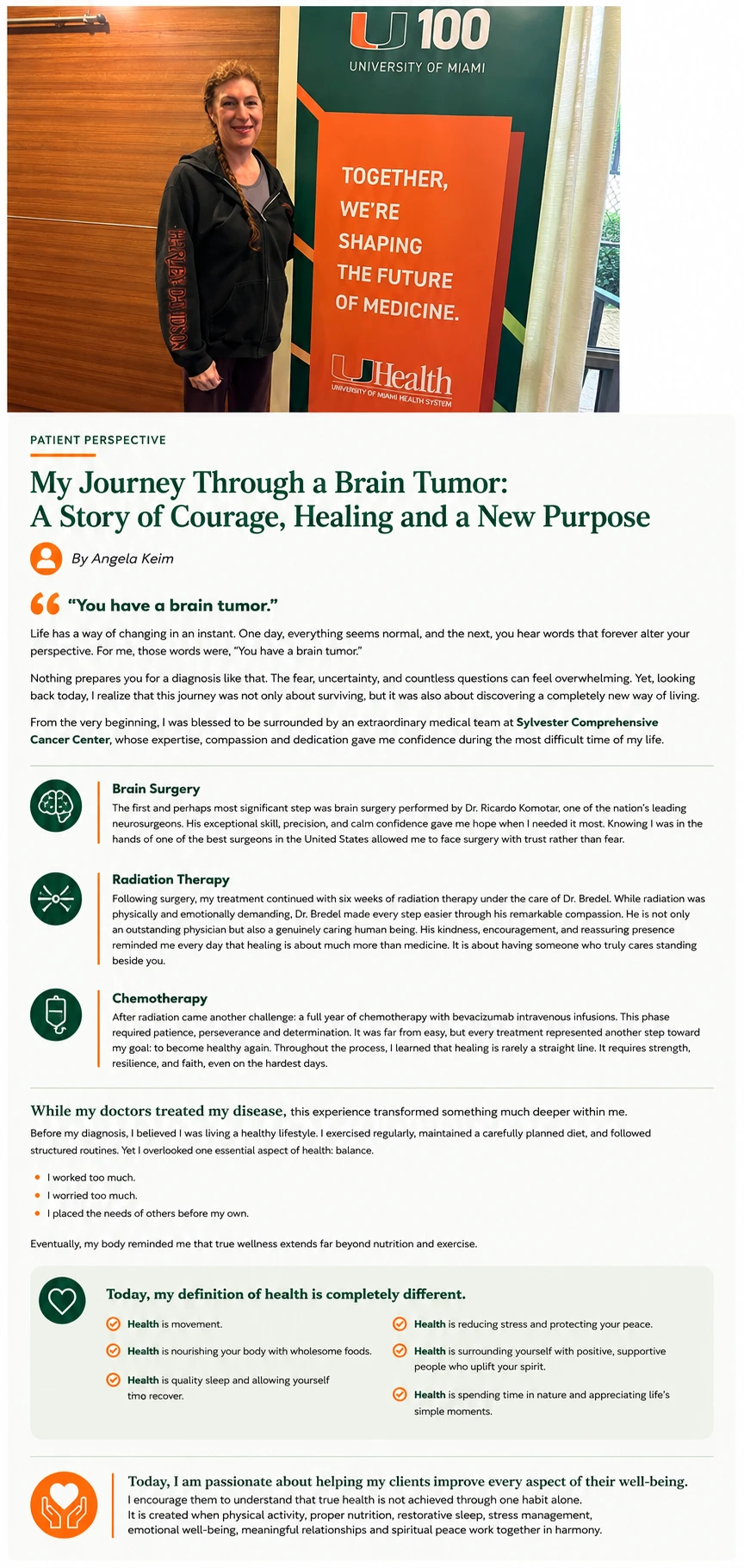 In her words. Angela Keim writes about her experience as a patient at Sylvester Comprehensive Cancer Center